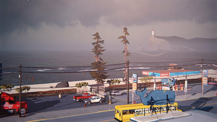 Illustrated Arcadia Bay coastal landscape