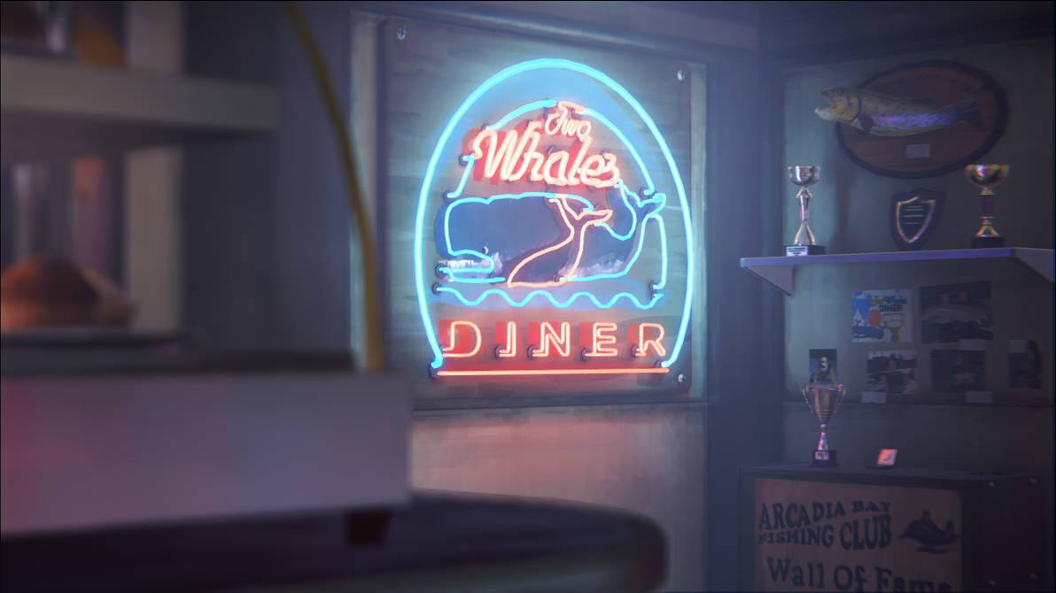 Glowing Two Whales Diner neon sign