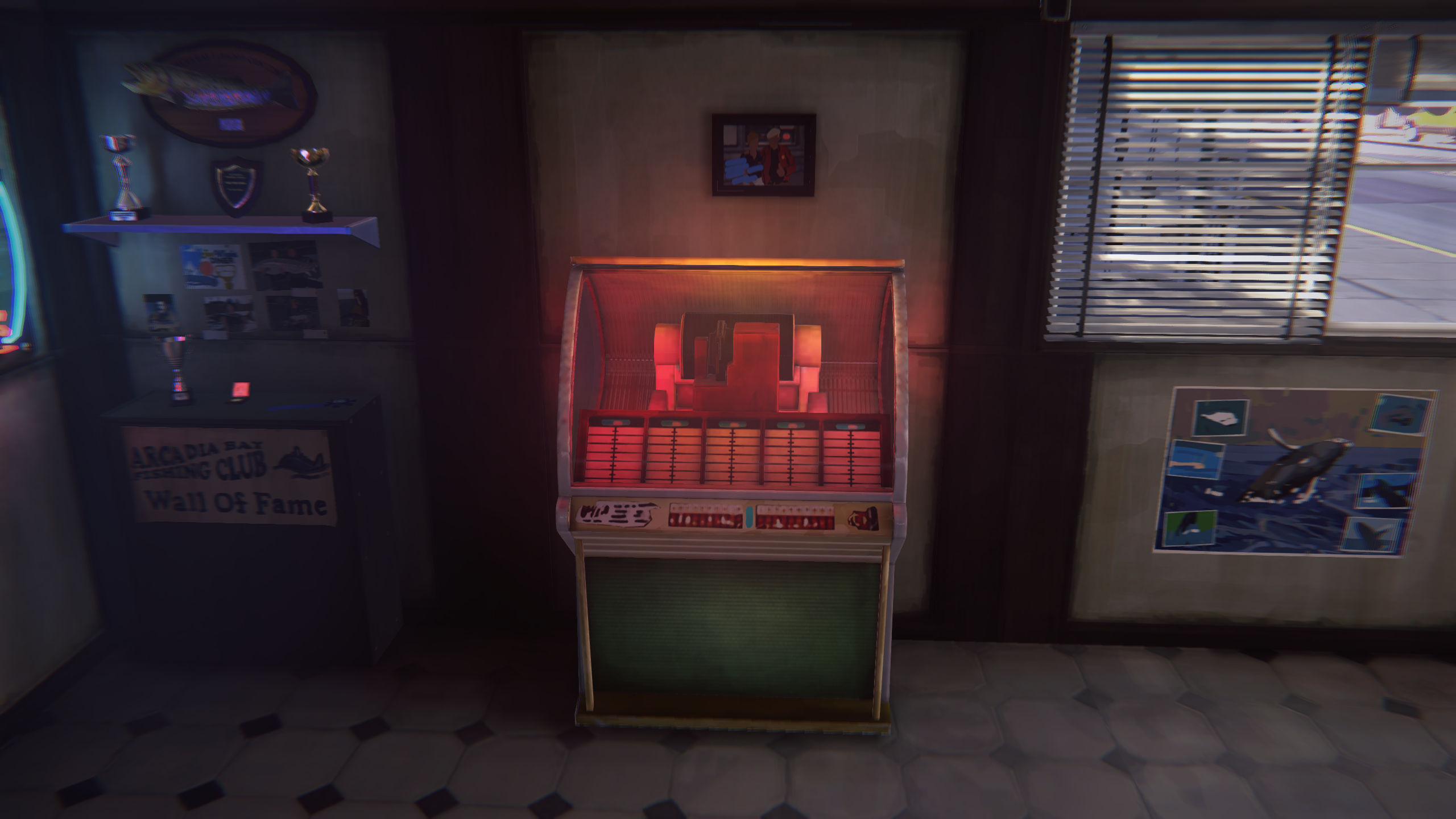Close view of the Two Whales Diner jukebox